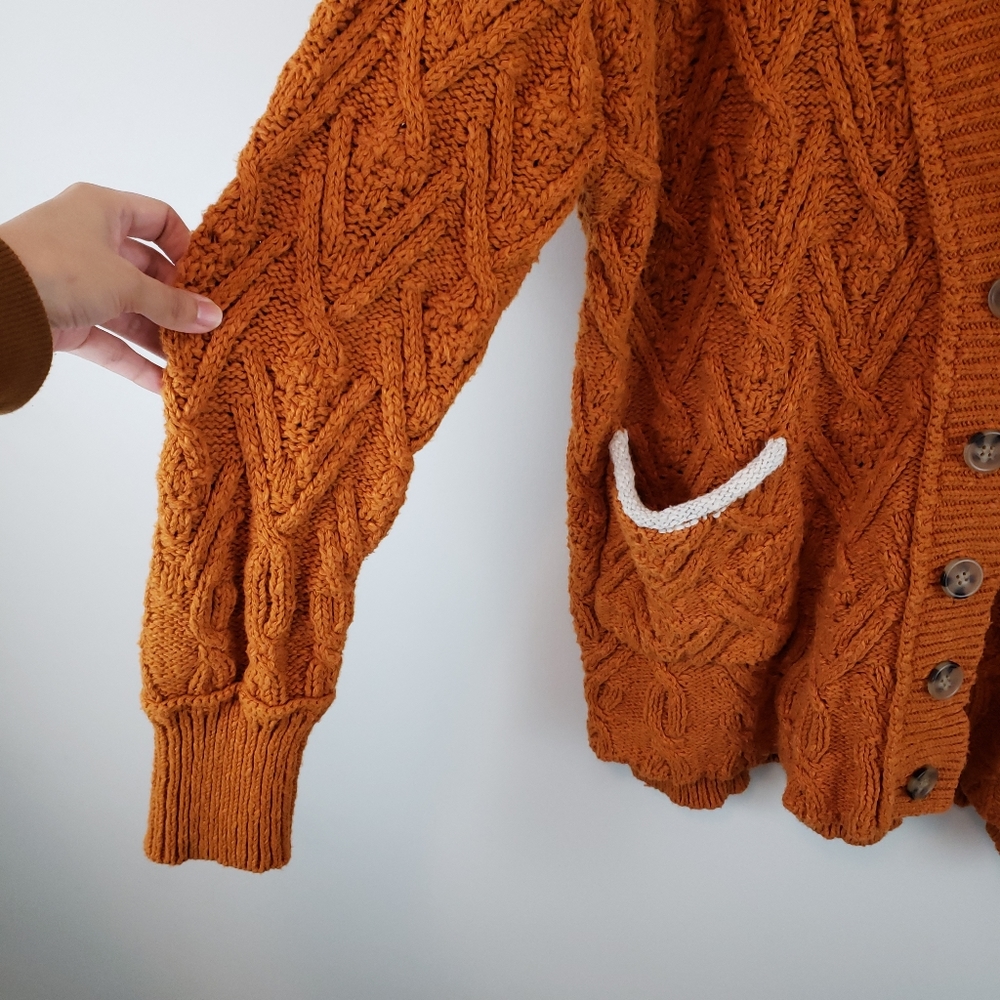 Free People Women's Montana Cable Knit Cardigan In Burnt Orange - Picture 5 of 9